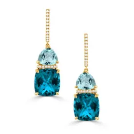 0.16ct Diamond with London Blue Topaz, Sky Blue Topaz Earrings