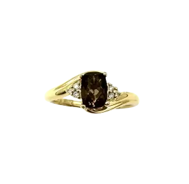 10k Yellow Gold Oval Smoky Topaz Ring with Diamond Accents