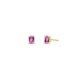 14k Emerald Cut Pink Sapphire Studs