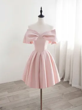 Elegant A-Line Off-Shoulder Short Prom Dress in Satin Pink - Perfect for Homecoming Events