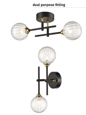 Abstract 2lt Bathroom Centre Ceiling Light  - Black and Brass/Chrome Finish