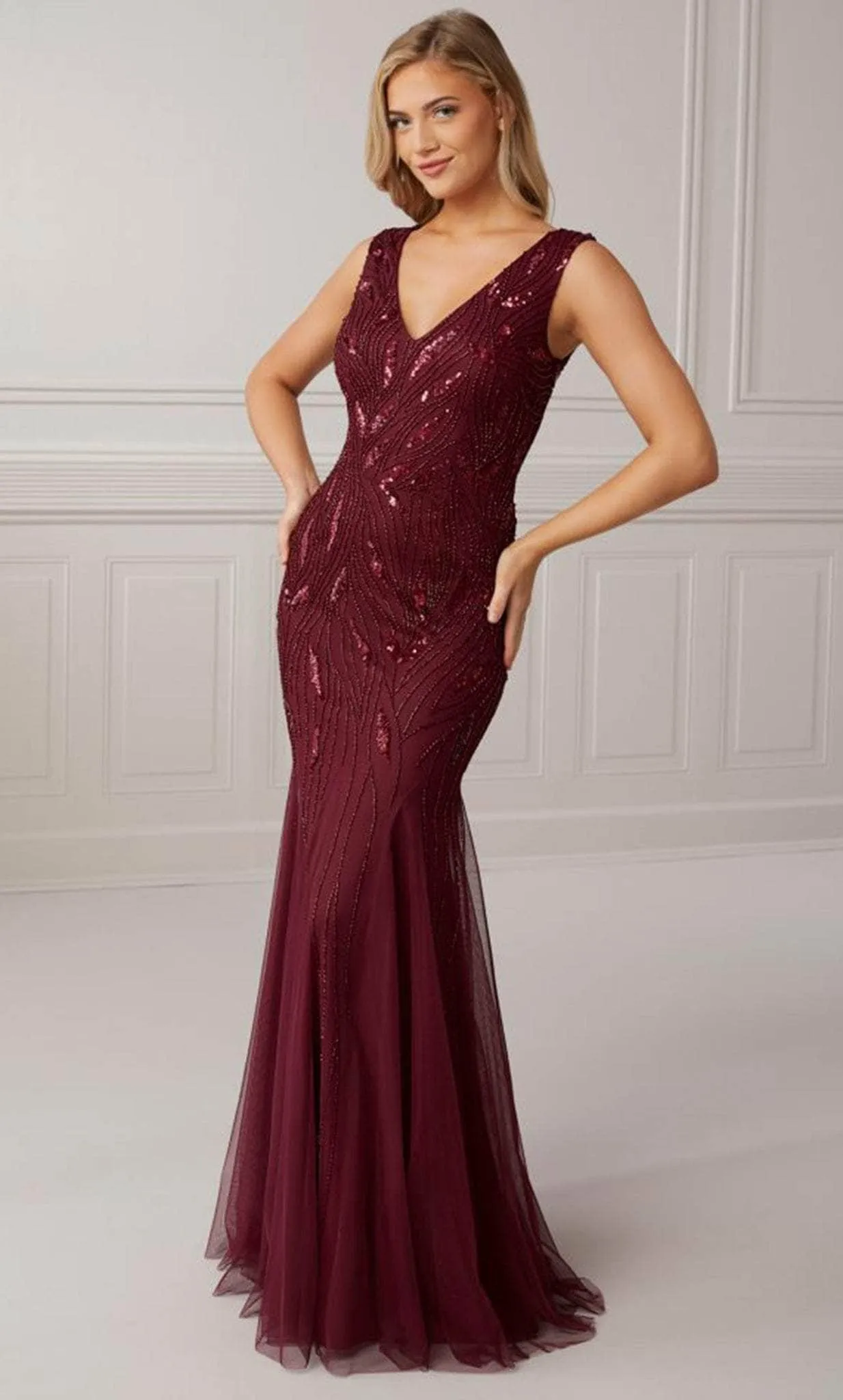 Adrianna Papell Platinum 40417 - Beaded V-Neck Evening Dress