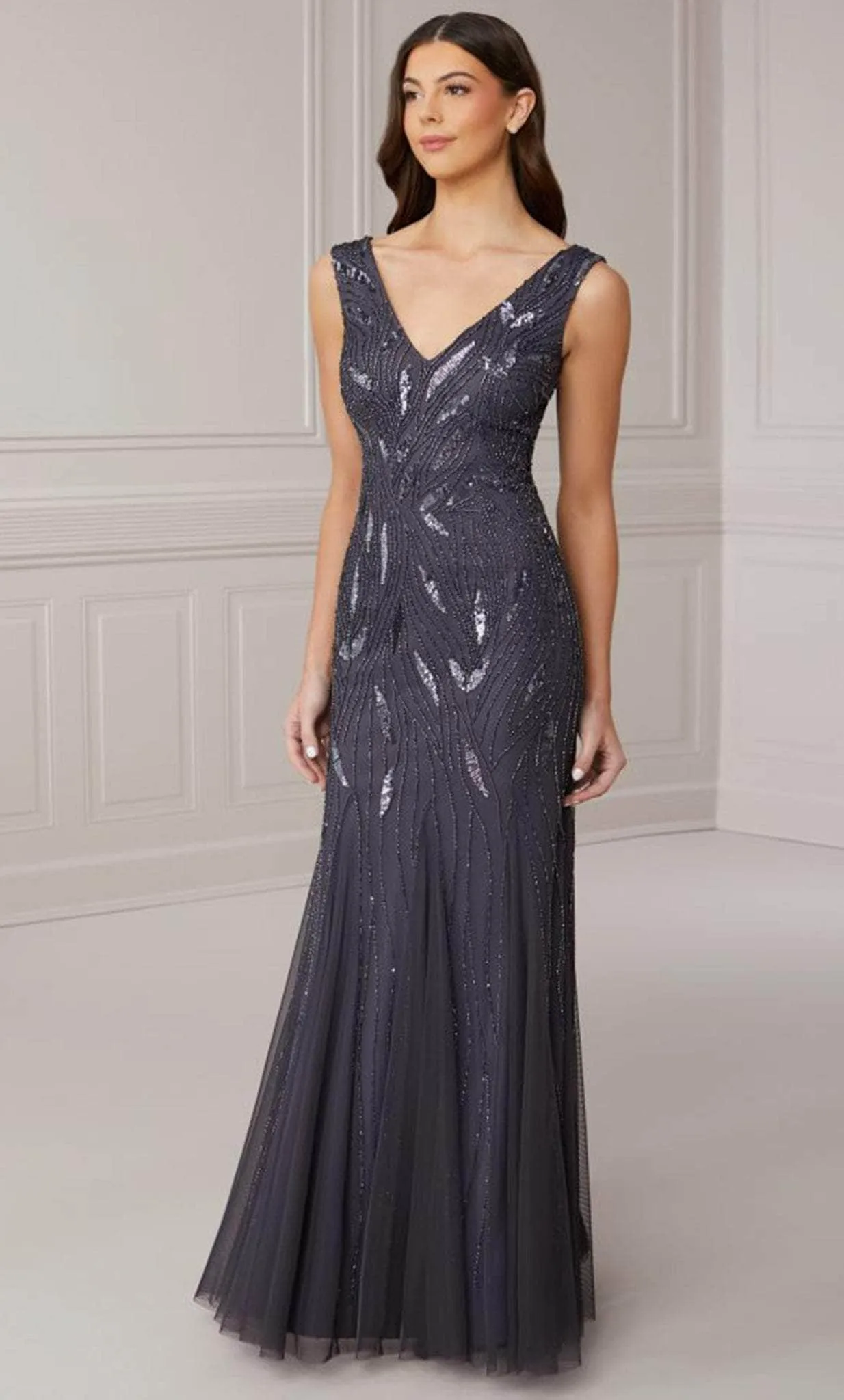 Adrianna Papell Platinum 40417 - Beaded V-Neck Evening Dress