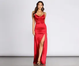 Amelia Formal High Charming Slit Satin Dress