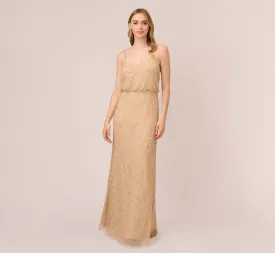 Art Deco Beaded Blouson Gown In Champ Gold