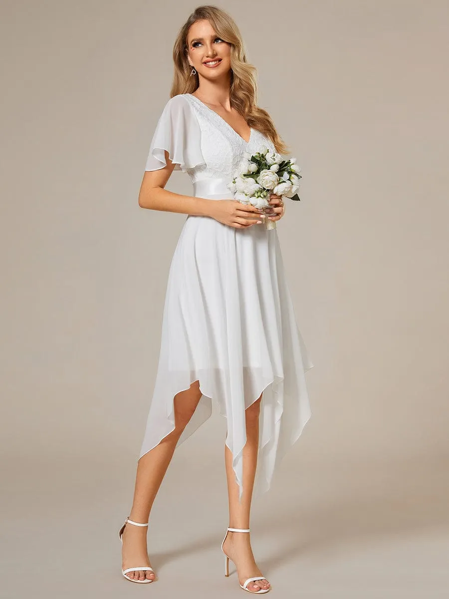 Asymmetrical Hem Empire Waist Short Sleeves Knee-Length Bridesmaid Dress