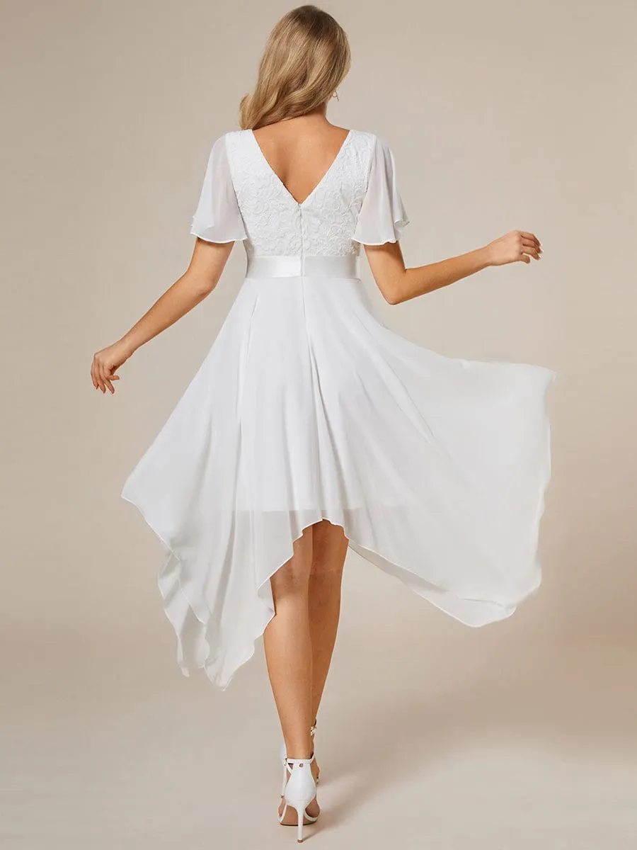 Asymmetrical Hem Empire Waist Short Sleeves Knee-Length Bridesmaid Dress