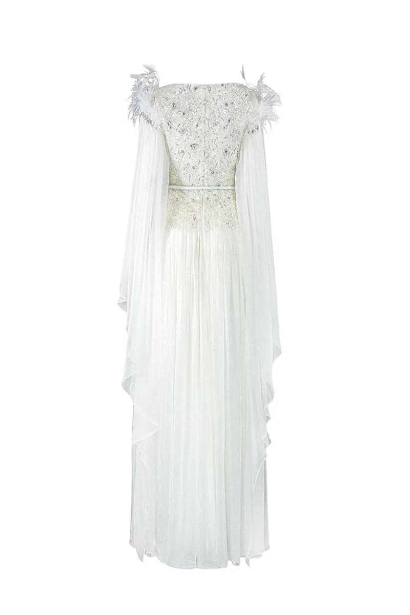 ATHENA CRYSTAL LACE FEATHER DRESS