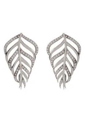 Bali Leaf Stud Earrings Silver Oxidised