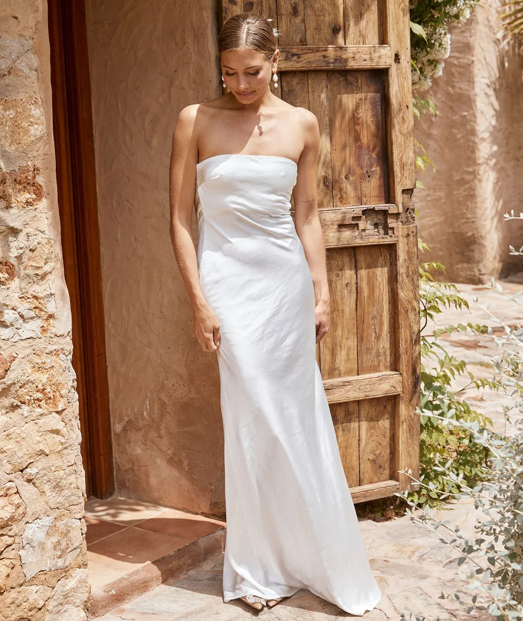 Bandeau Cowl Back Satin Maxi Dress - White