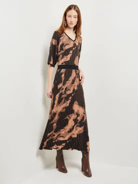 Batwing Sleeve Soft Jacquard Knit Midi Dress