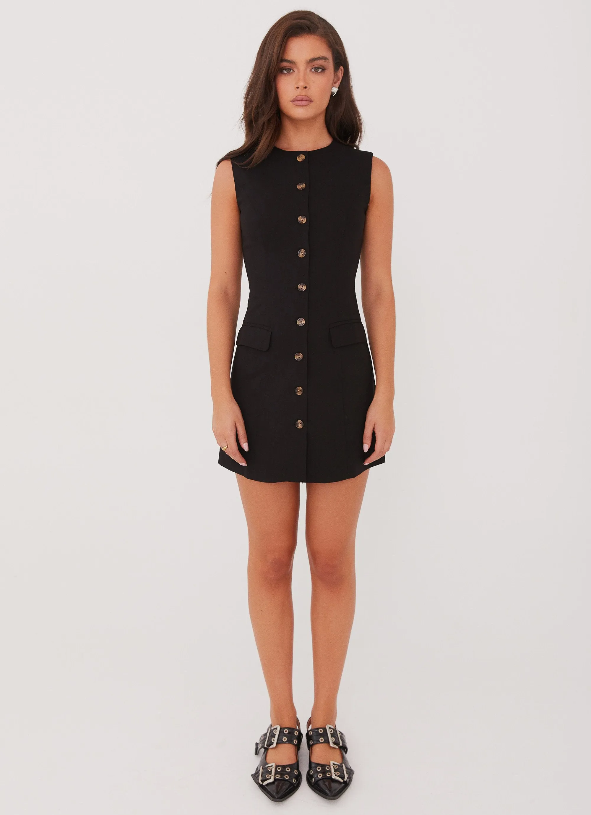 Castello Fiore Linen Mini Dress - Black