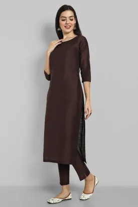 Chocolate Brown Kurta with Elasticated Pant - Set of 2