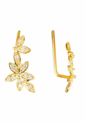 Diamond Flowers Ear Climber Gold