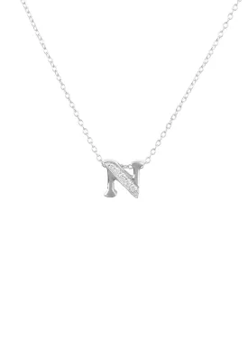 Diamond Initial Letter Pendant Necklace Silver N