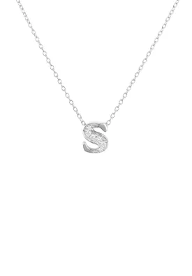 Diamond Initial Letter Pendant Necklace Silver S