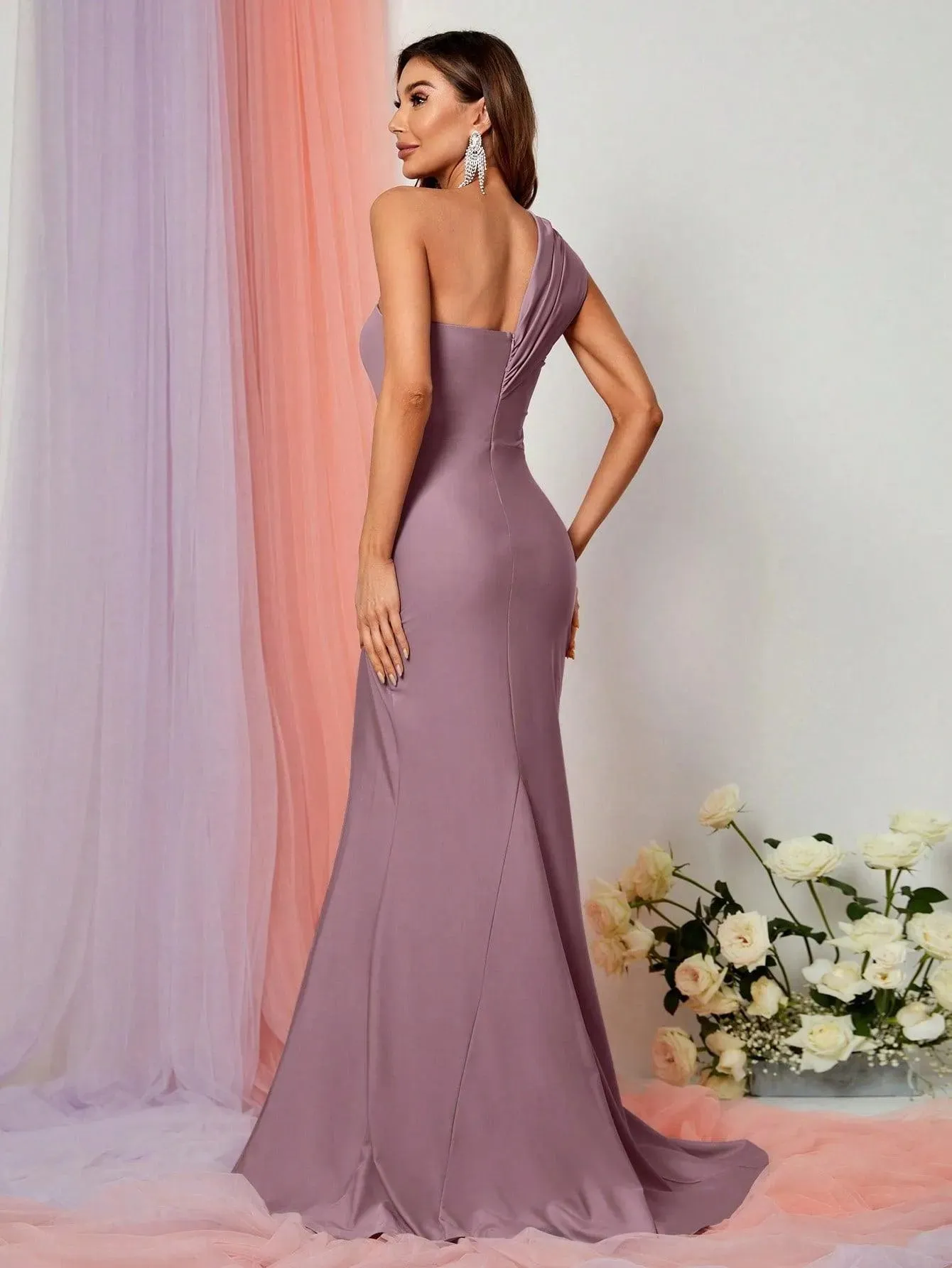 Elegant One Shoulder Sleeveless Split Thigh Dress