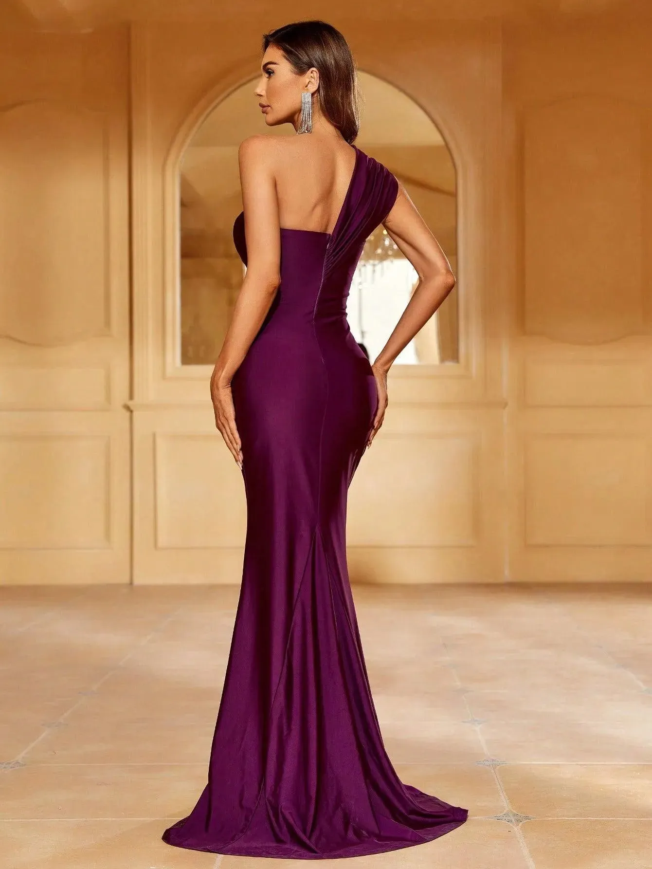 Elegant One Shoulder Sleeveless Split Thigh Dress