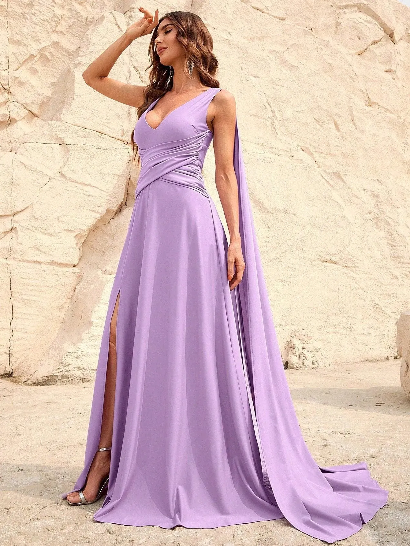 Elegant V Neck Sleeveless A Line Slit Dresses