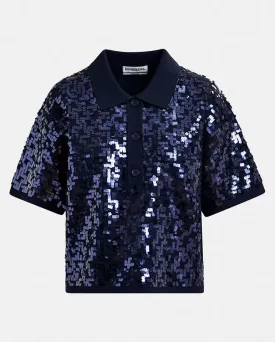 Glitz Embroidered Polo Evening Blue