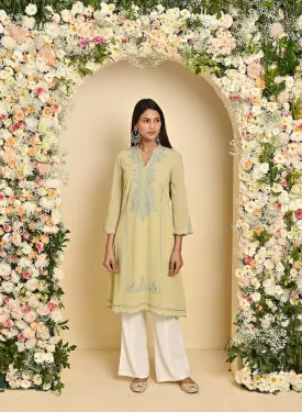 Green Embroidered Double Layered Straight Kurta