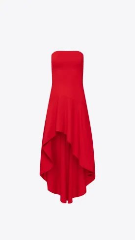 High Low Flared Tube Dress - Perfect Red