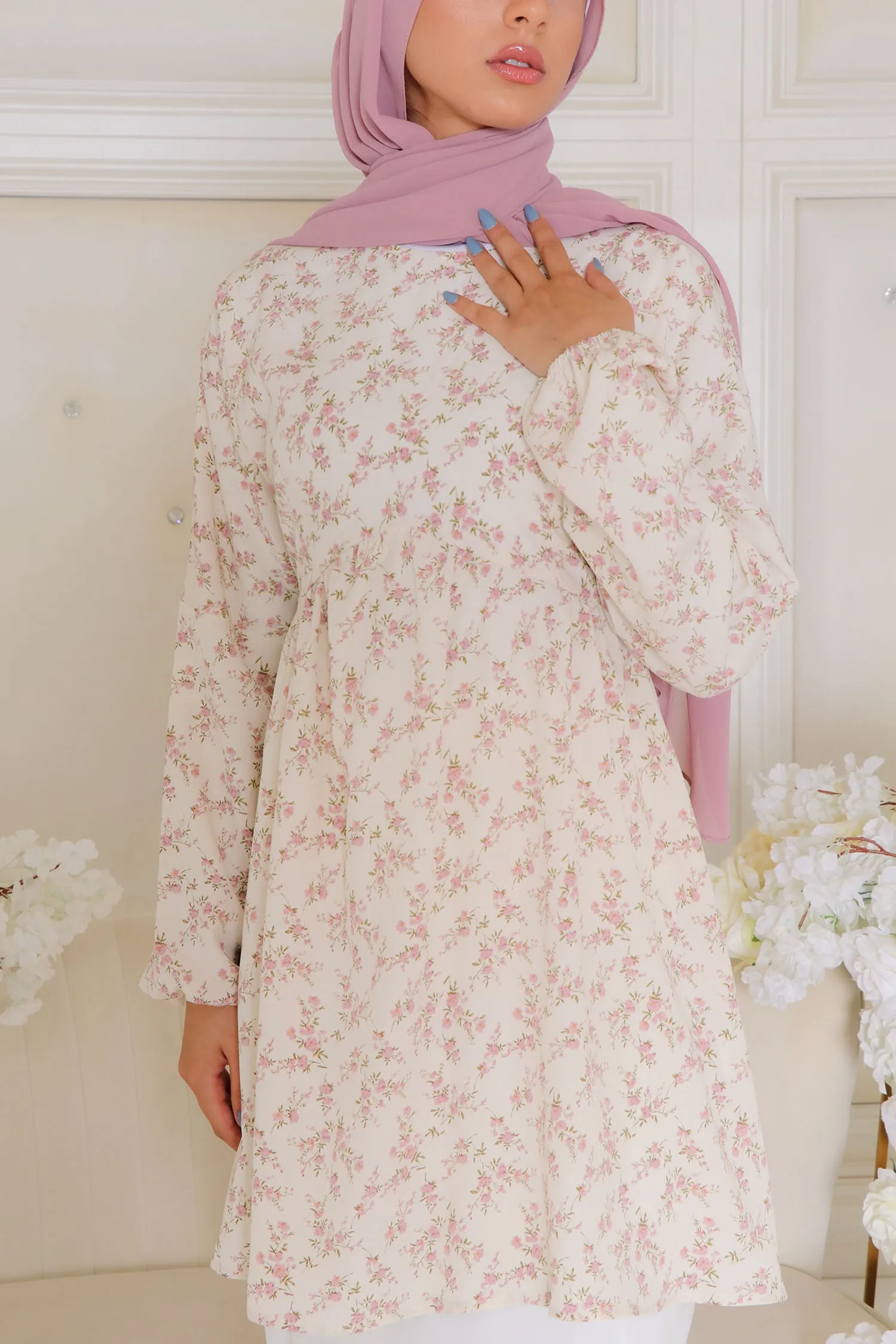 kim Floral Smock Top- White