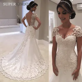 lace appliqué wedding dresses 2020 mermaid beaded elegant mermaid open back wedding gowns