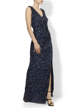 Layla Navy Hand Beaded Gown