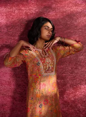 Meher Ash Brown Printed Cotton Silk Kurta