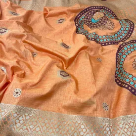 Peach Orange Super Soft Kashmiri Silk Saree