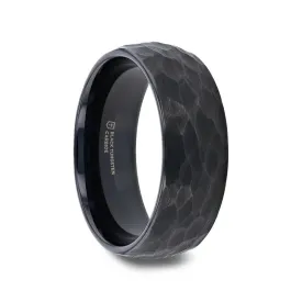 RENEGADE Domed Hammer Finish Black Tungsten Carbide Band with Brushed Finish