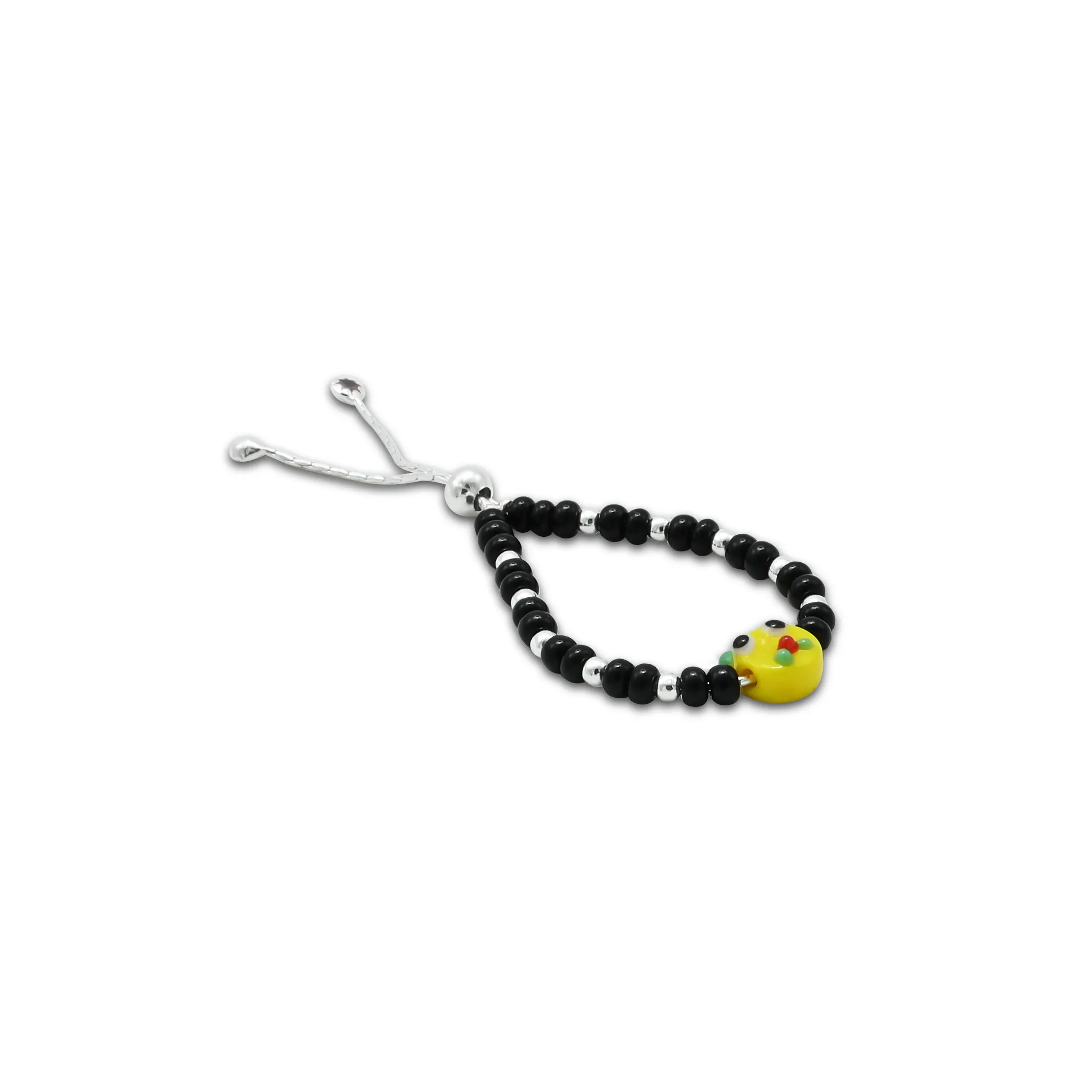 Silver Black and Silver Beads with Teddy Bear Design Anklet for Girls