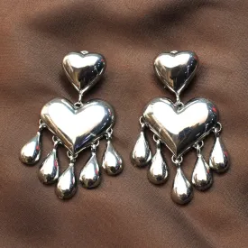 TFC 24K Bold Heart 5 Drop Silver Plated Dangler Earrings