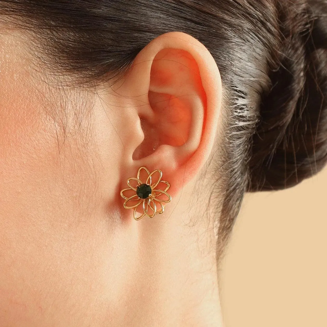 TFC Cute Floral Emerald Mini Gold Plated Stud Earrings