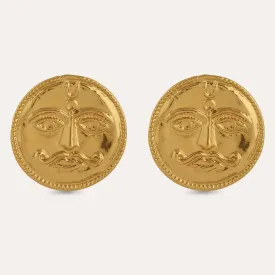 TFC Sunface Gold Plated Statement Stud Earrings