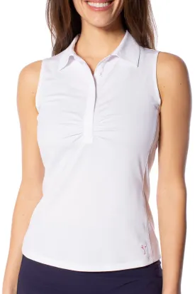 White Sleeveless Ruched Polo